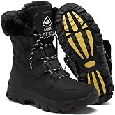 EARLDE Women's Snow Boots Waterproof Mid-Calf Winter Boots | Non Slip Sole, Lightweight Midsole, Warm Fur Lined, Wind &amp; Sand Proof, Lace Up, for Indoor &amp; Outdoor Walking