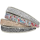 Wecoe 4 Pack Rhinestone Headbands Women Fashion Glitter Sparkly Diamond Headbands Flower Girls Back to School Prom Hair Accessories Women Girls Birthday Gift (Silver, Coffee, Black, Mixed Color)