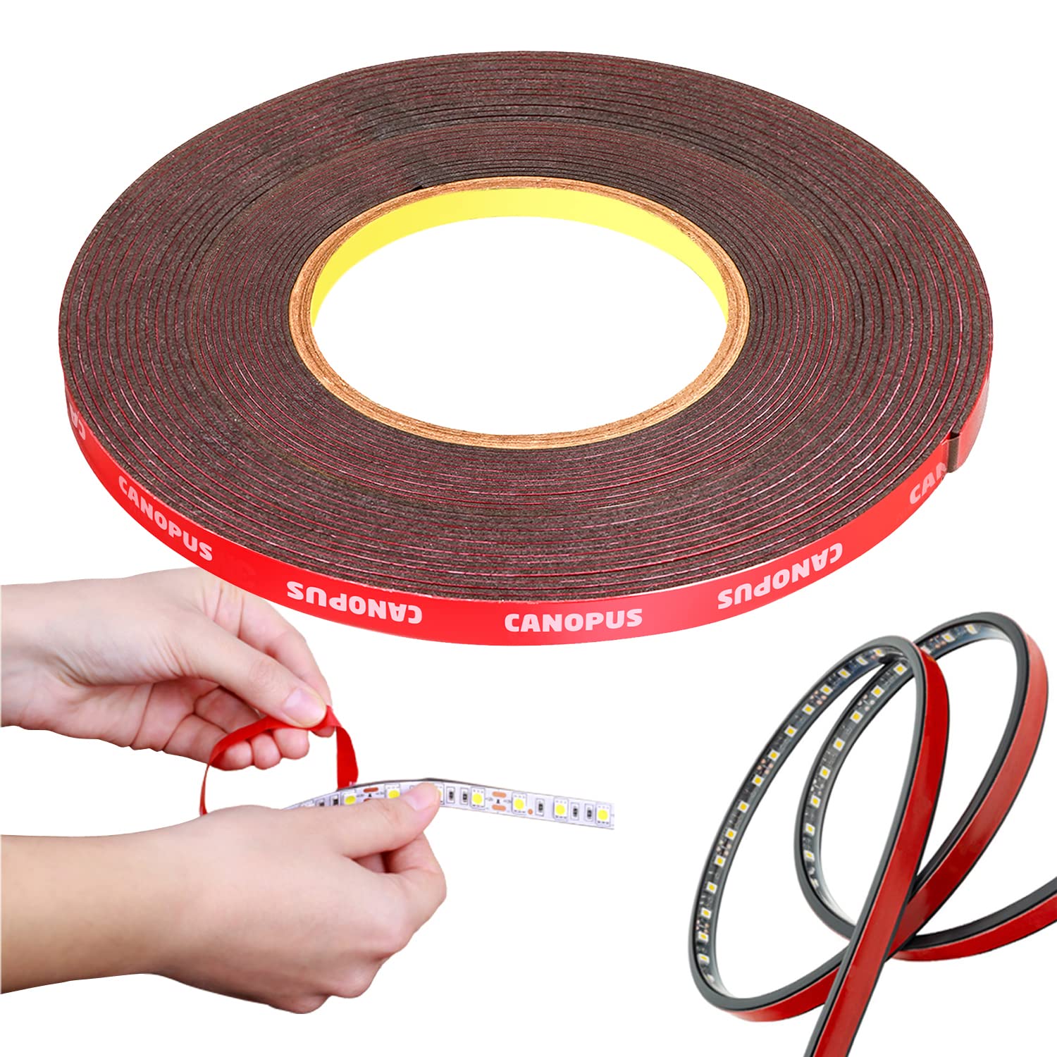 CANOPUS Professional Double Sided Tape Heavy Duty 10mm x 9.75m Waterproof Mounting Tape Strong Ideal for LED Strip Lights Automotive, Home Decor, Car 10mm Double Sided Tape