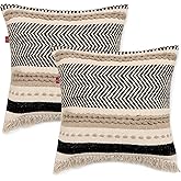 REDEARTH · Handmade Boho Throw Pillow Covers - Bohemian Chic Farmhouse Style - Accent Woven Indoor and Outdoor Pillow Cushion Cases for Couch, Bed, Chair, Sofa, Bench – Set of 2-18"x18" - Natural