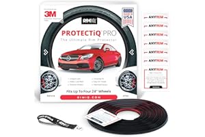 RIMiQ PROTECTiQ PRO Universal Rim Protection Trim - Curb Rash Guard with Award-Winning 3/8" Patented Design and Premium 3M Tape. Made in USA - Fits Up to 4X 24 Wheels, Cars, Trucks, SUVs - Black