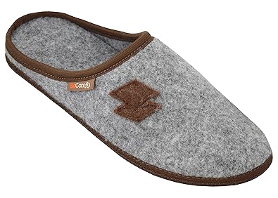 BeComfy Damen Herren Filzpantoffeln Hausschuhe aus Filz mit Anti-Rutsch-Sohle Filzlatschen Unisex Damen Herren Grau Marinebla