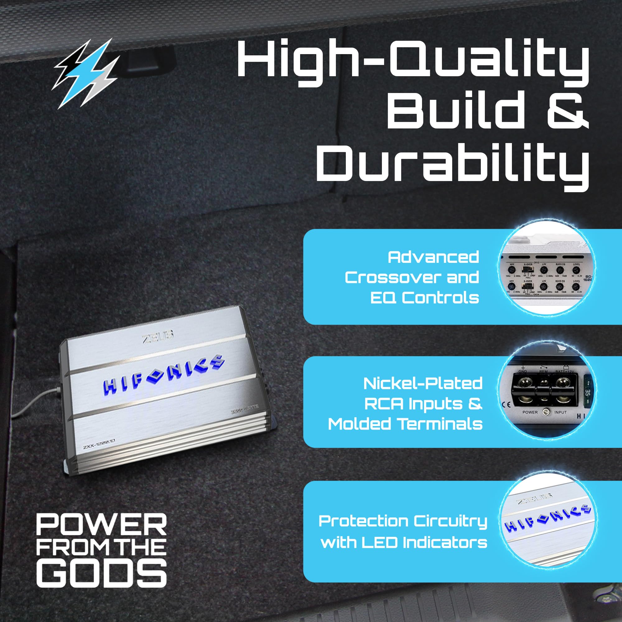 Hifonics Zeus ZXX 3200 Watt Max Class D Monoblock Car Audio Amplifier Amp with Bass Knob and Remote, Variable Crossovers, ZXX-3200.1D, Silver