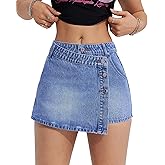 Women's Denim Mini Skirt Non-Stretch Classic Short Jean Skirt Vintage High Waist A-Line Fit.