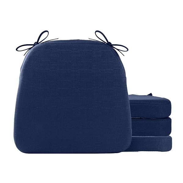 BATTILO CHAIR CUSHIONS FOR DINING CHAIRS WITH TIES, KITCHEN CHAIR PAD WITH NON-SLIP BACKING AND REMOVABLE COVER, INDOOR/OUTDOOR DINING SEAT CUSHION, 16″X16″X2″, SET OF 4, NAVY