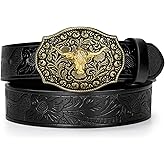 TRIWORKS Western PU Leather Belt for Men and Women Cowboy Cowgirl Belt Western Embossed Leather Belt