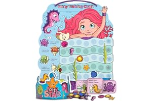 PUTSKA Potty Training Chart with 35 Magnetic Mermaid & Star Stickers, 3 Reminder Stickers and Crown for Toddlers Girls - Potty Training Rewards for Kids - Mermaid