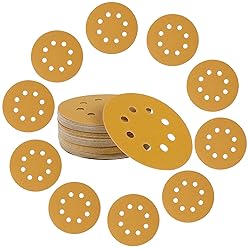 Mestool 5-Inch 8-Hole Hook and Loop Gold Sanding
