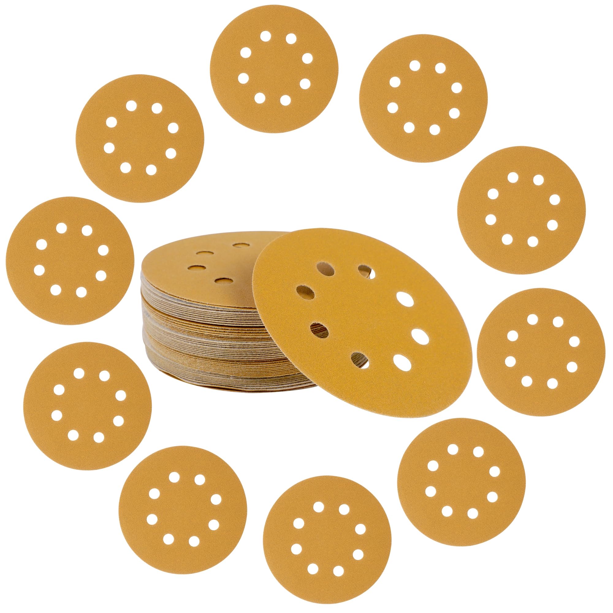 Mestool 5-Inch 8-Hole Hook and Loop Gold Sanding