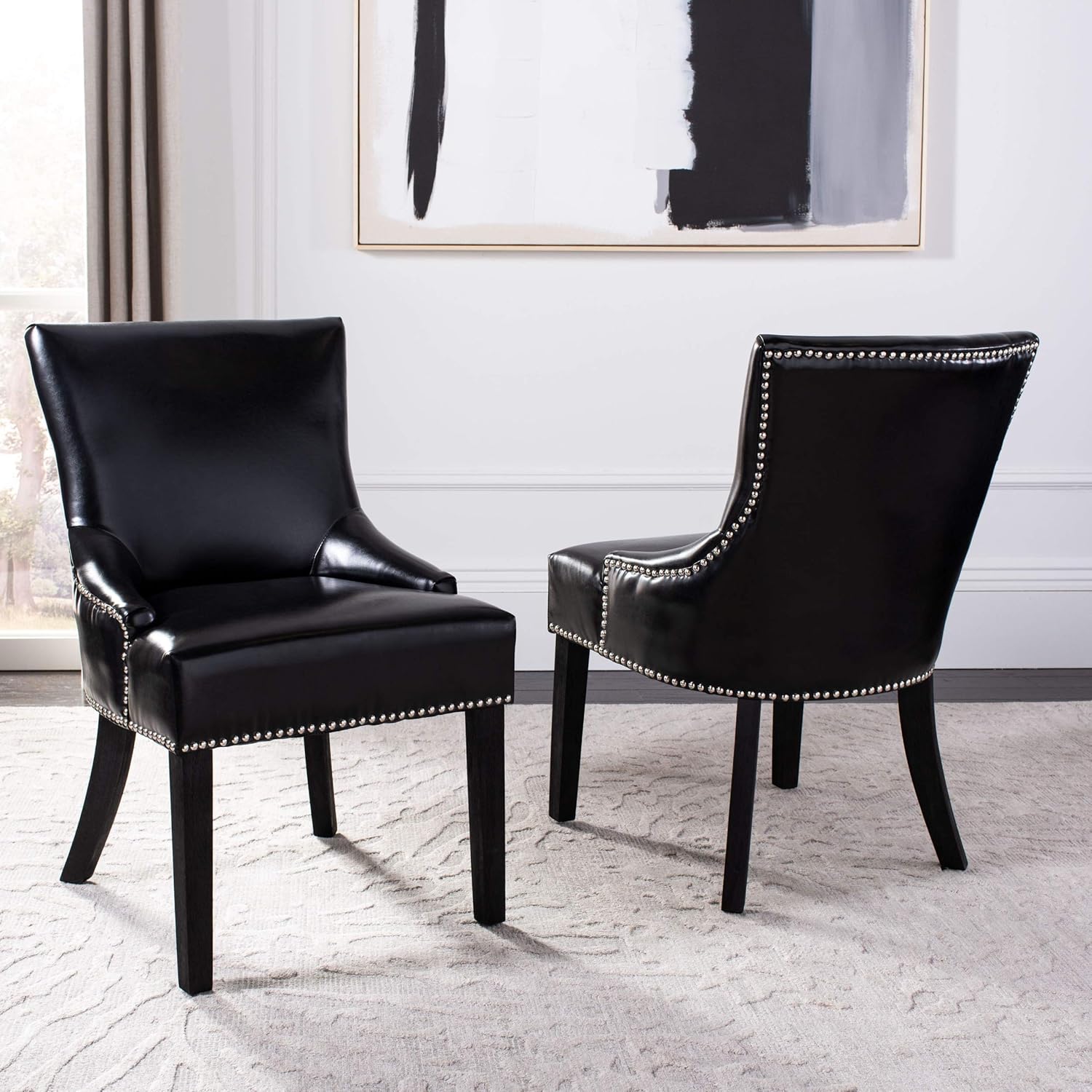 Safavieh Mercer Collection Christine Black Leather Nailhead Dining Chair Set Of 2 Best Seller