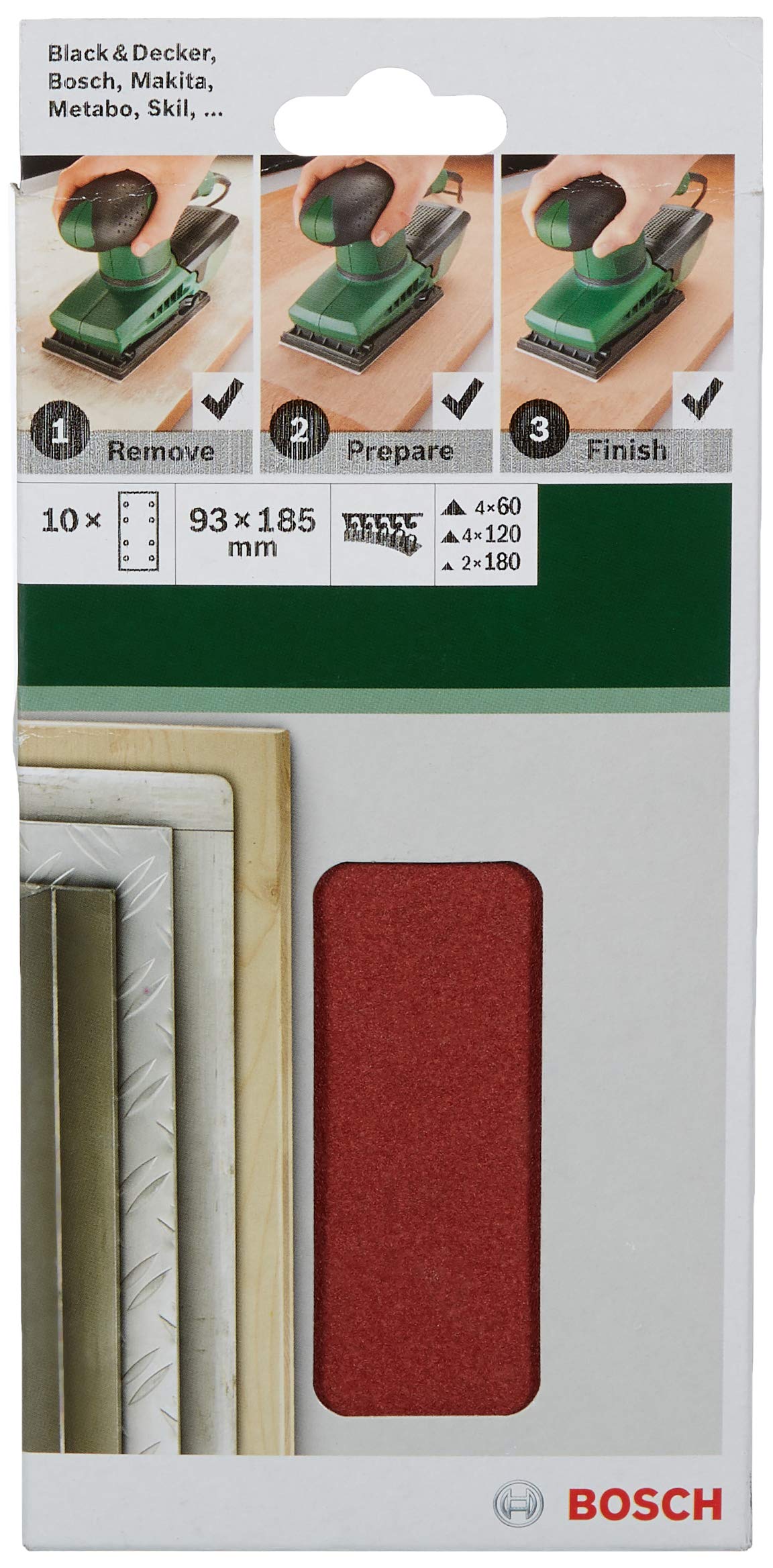 Bosch 2609256A86 Sanding Sheet Set for Orbital Sanders (10-Piece)