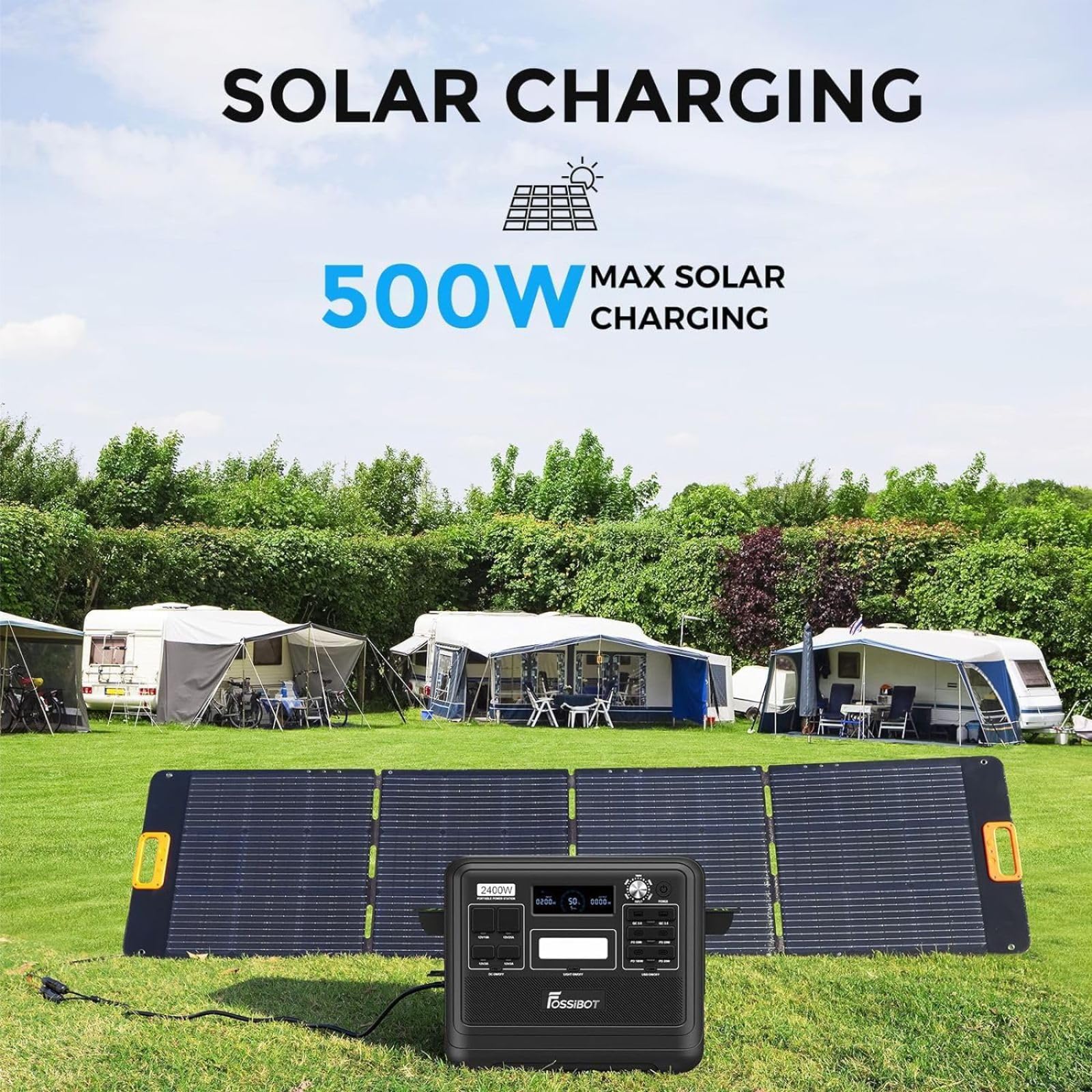 FOSSIBOT F2400 Solargenerator, Tragbare Powerstation 2048Wh LiFePO4 Batterie-Backup mit 2400W AC Ausgängen (4800W Peak), Power station für Outdoor-Camping, Wohnmobil-Reisen, Hausgebrauch 6
