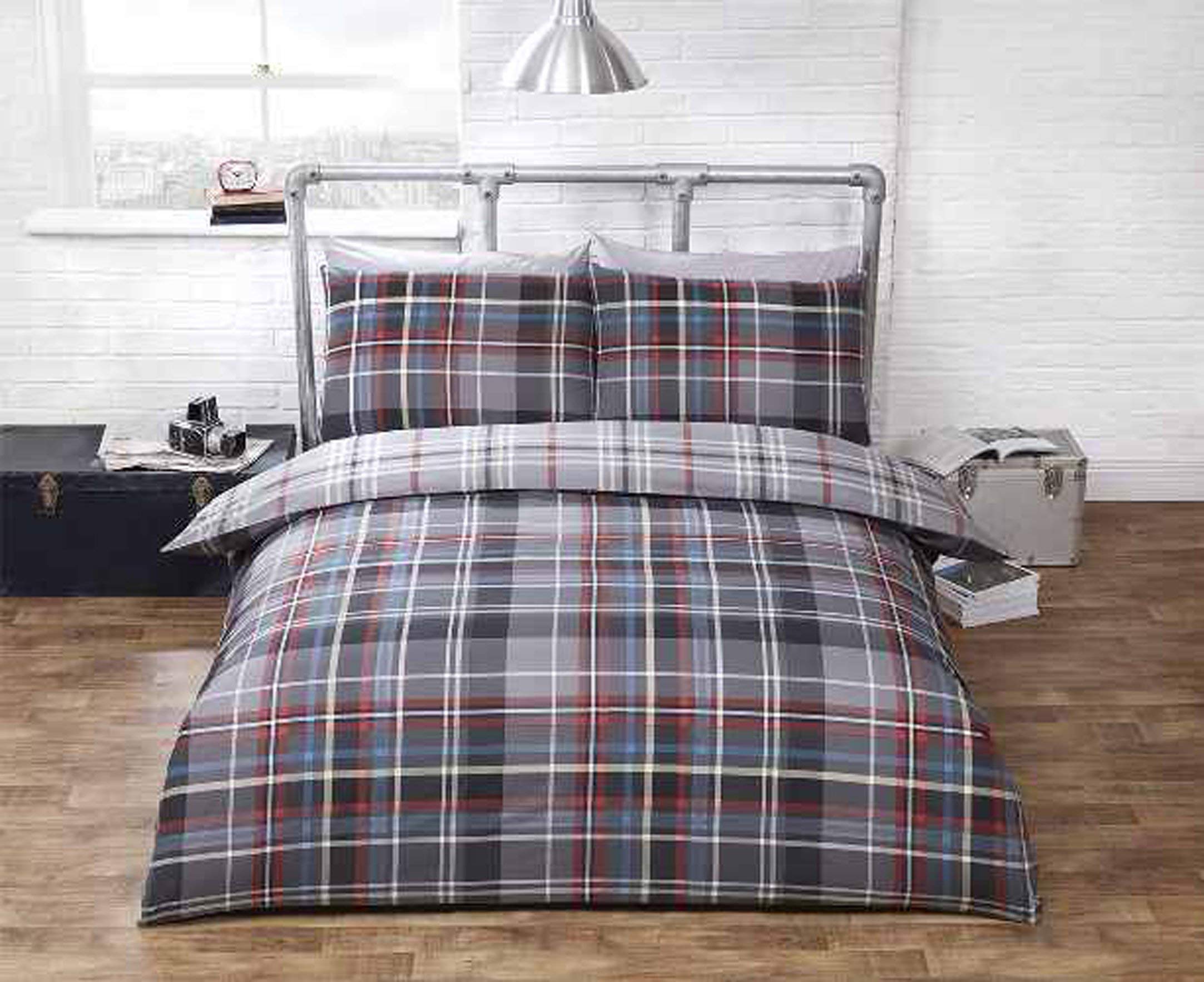 Rapport Hamilton Check Duvet Set Grey, King (Reversible)