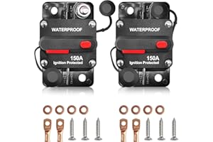 HUBRV 150Amp Circuit Breaker DC 12V-48V for Marine Boat Trolling Motor Automotive RV Trailer Car Solar System Battery Disconnect with Manual Reset Switch, IP67 Waterproof (Pack of 2)