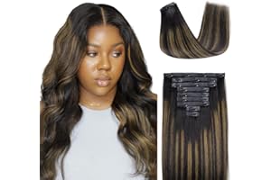 Lashey Seamless Clip in Hair Extensions Human Hair 130g 9pcs Straight Natural Black Mixed Chestnut Brown Clip in Hair Extensions 18 Inch for Women Hair Extensions with PU Soft Invisi Edge