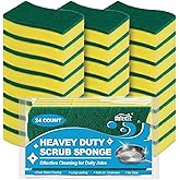HOMEXCEL Sponges Kitchen 24pcs Heavy Duty for Dishes, Yellow Scrub Cleaning Sponge for Non-Coated Cookware, Dishes, Pots, Pans, Dual Sided Dish Sponge for Kitchen, Household, Bathroom