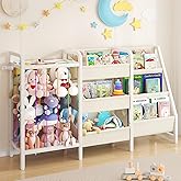 CYXPHION B2 Kids Bookshelf and Toy Storage, 3 Tier Book Shelf for Kids Rooms, Sling Toddler Bookshelf with Stuffed Animal Storage, Montessori Baby Bookcase for Nursery, Bedroom, Playroom, White