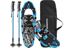 COMMOUDS Lightweight Snow Shoes for Men Women Youth Kids, Fully Adjustable Bindings, 14/21/25/30 Inches Aluminum Alloy Terrain Snowshoes with Trekking Poles and Carrying Bag