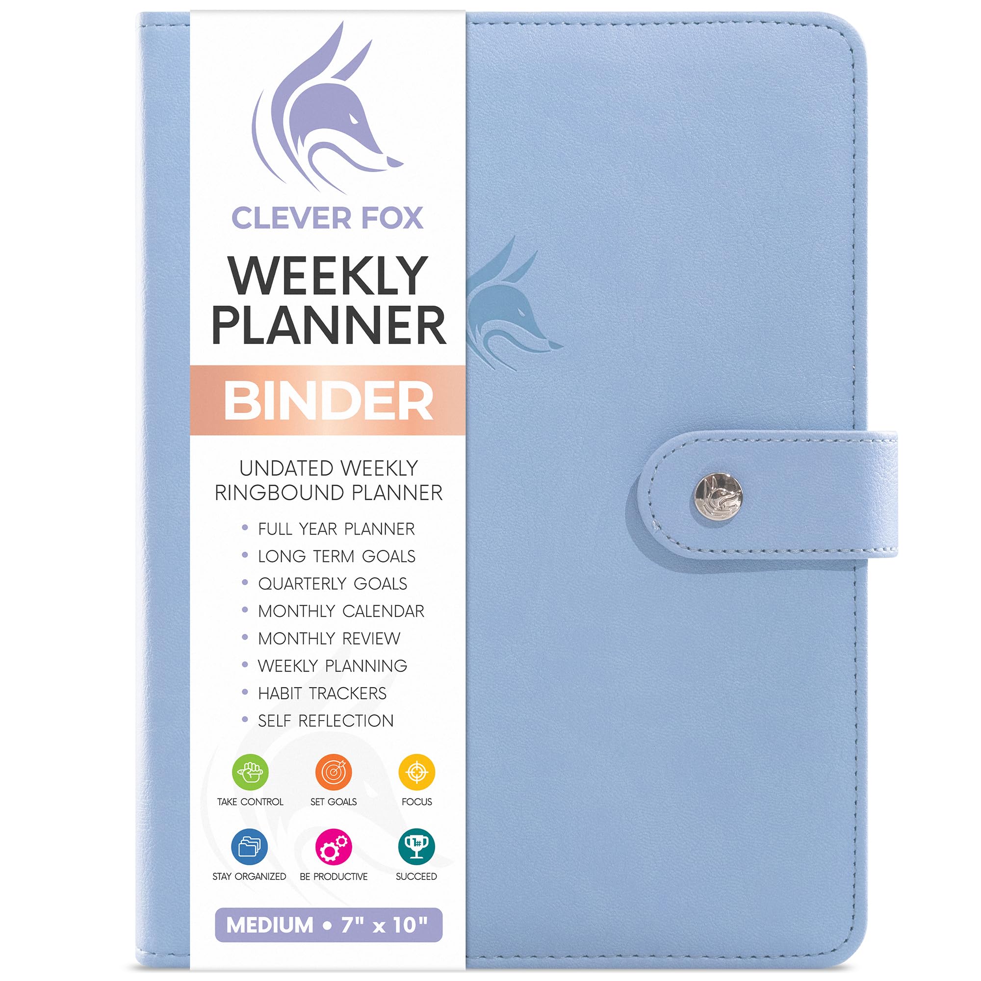 Clever Fox Weekly Planner Binder – Goal Setting Planner for Time Management & Weekly Tasks – Work & Life Organizer with To Do List & Habit Tracker – Undated, 7″ x 9″ Hardcover (Periwinkle, Medium (7″