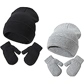 Toddler Baby Beanie Hat and Mittens Set Newborn Hat Toddler Winter Warm Knit Hat for Boys Girl 0-5 Years