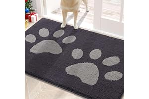 Buganda Dog Door Mat for Muddy Paws, Absorbent Dirt Trapper Washable Indoor Doormats, Non Slip Low-Profile Mud Mat for Dogs, Front Entrance Doormat for Inside Floor (30x20 Inches, Dark Grey)