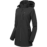 CREATMO US Women's Lightweight Waterproof Long Softshell Tactical Jacket Fleece Lined Windbreaker