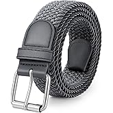 JASGOOD Braided Stretch Belt for Men Golf Casual Fabric Elastic Woven Belt 1 3/8" Adjustable Work