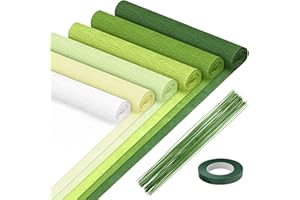 Mlurcu Crepe Paper - 6 Rolls Green Crepe Streamers, 10 Inch Wide, DIY Flower Crafts Kit for Wedding & Festival Parties