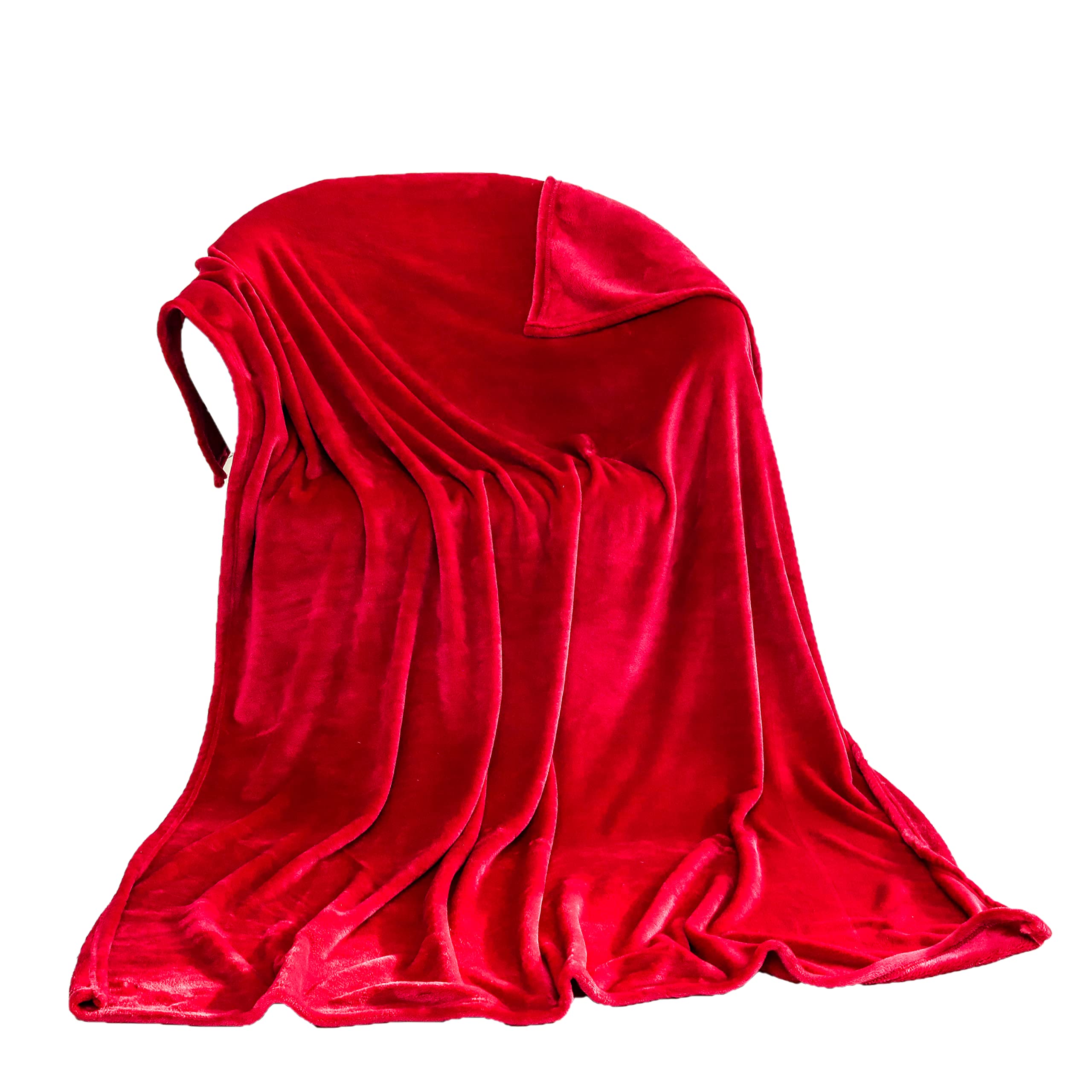 Red Flannel Fleece Blanket for bed, Soft Cosy Warm Throw fluffy Blankets and Throws for sofas, Adults, Plush, Lightweight, Travel Blankets, Single Size, 130x150cm