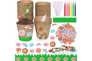 AWEYKA Garden Paper Pot Craft Kit 20 Pack Flower Plant Spring Craft with 50pcs Adhesive Foam Stickers 20pcs Paper Mache Pots Label Pen Flower Planting Growing Kit Science for Kids Mother Day