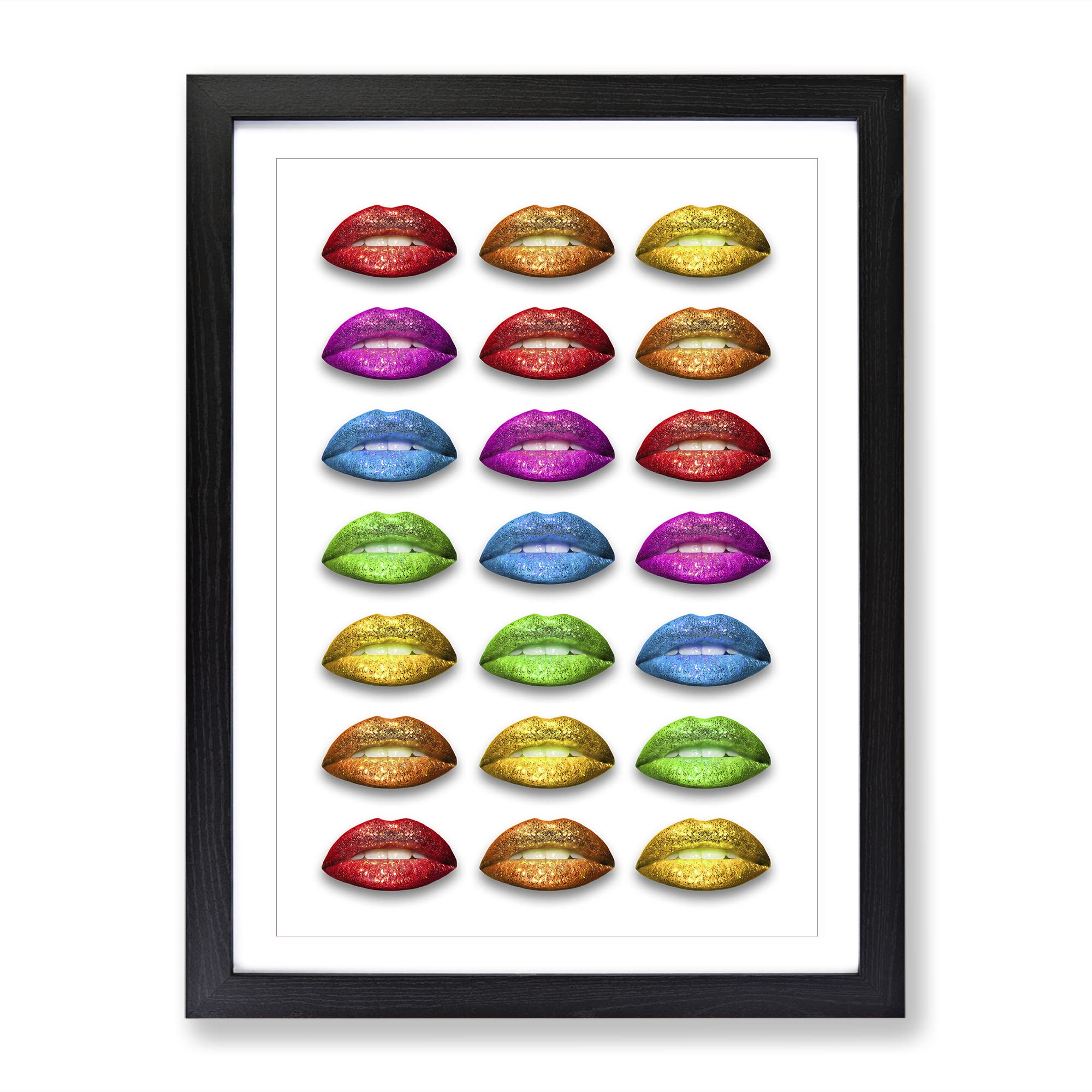 Rainbow Lips Modern Framed Wall Art Print, Ready to Hang Picture for Living Room Bedroom Home Office Décor, Black A3 (34 x 46 cm)