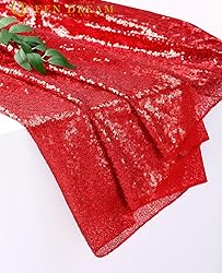 Red Sequin Table Skirt 9ft for Rectangle Square
