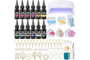 LET'S RESIN All-Inclusive Keychain Making Kit, 12-Color UV Resin with Keychain Molds Silicone, UV Light, 6 Styles Flower and Heart Open Bezels for Resin, Jewelry Making Kit for Beginners, Craft Decor