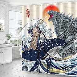 XUXWHWY Cat Riding Whale Vs Dinosaur Monster Shower