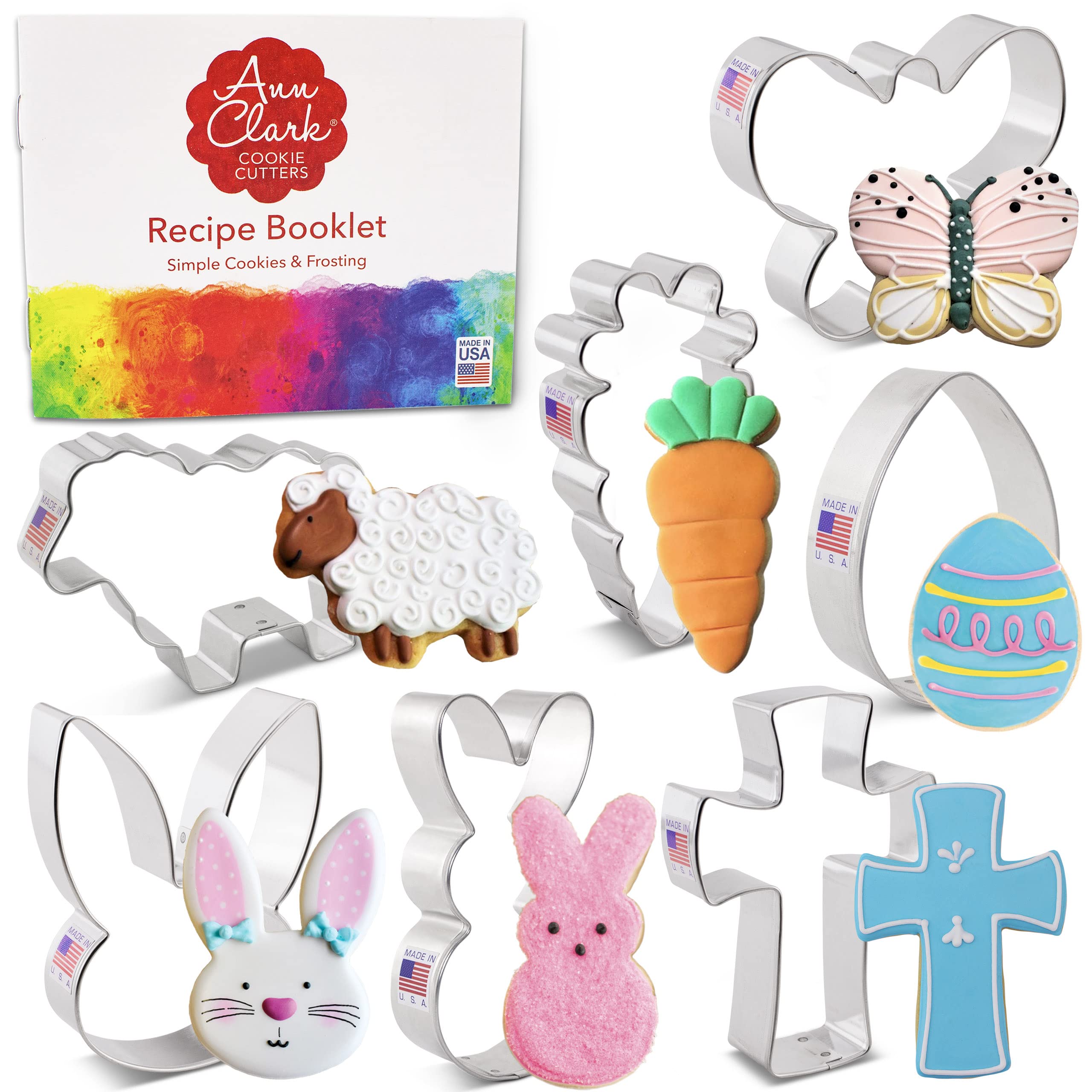 Easter Cookie Cutters 7-Pc Set Made in USA by Ann Clark, Easter Bunny, Egg, Holy Cross, Carrot, Butterfly, Lamb