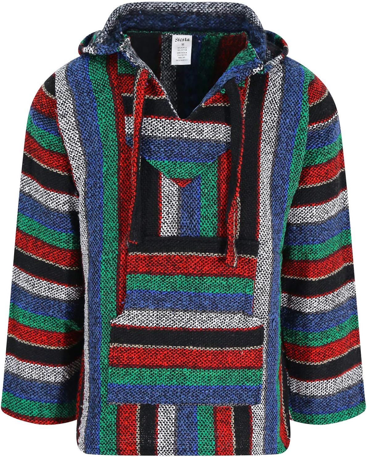 Mexican Baja Jerga Hoodie Hippie Festival Top in Wide Multicoloured ...