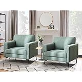 CDCASA Accent Chair, Linen Fabric Oversized Mid Century Modern Chair Set of 2, Comfy Upholstered Armchair Reading Accent Chai