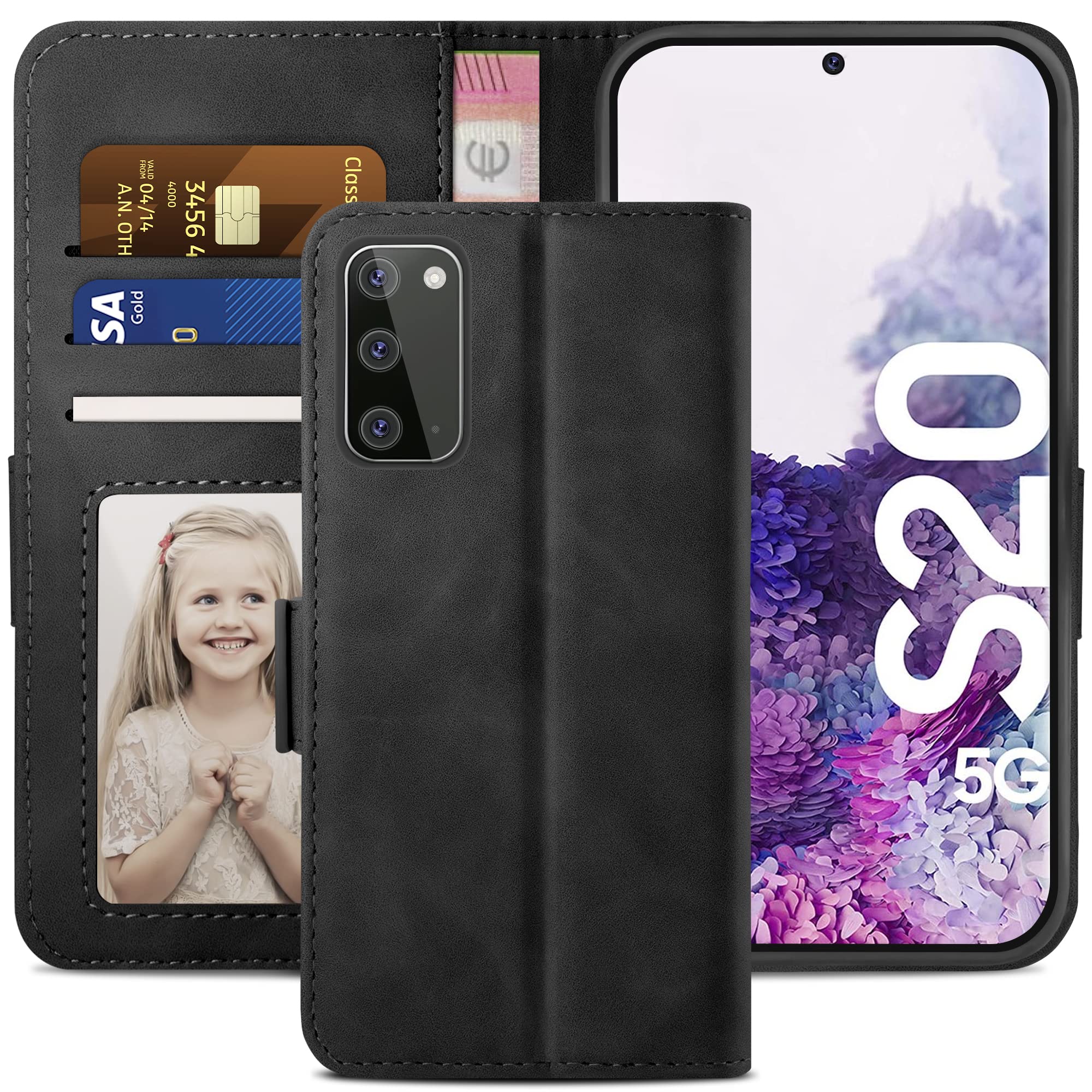 YATWIN Compatible with Samsung Galaxy S20 Case, Flip Wallet Leather Case with Card Slot and Shockproof Function Kickstand Phone Cases Cover for Samsung S20 4G/5G - Black — image 1