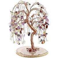 JOVIVI Natural 7 Chakra Healing Crystals Quartz Tree Tumbled Gemstone Stones Money Tree, Geode Agate Slices Base Feng Shui Or