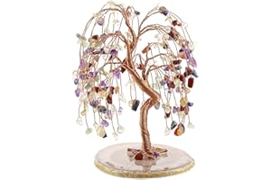 Jovivi Natural 7 Chakra Healing Crystals Quartz Tree Tumbled Gemstone Stones Money Tree, Geode Agate Slices Base Feng Shui Ornaments Home Decoration for Wealth and Luck 5.5"-6.3"