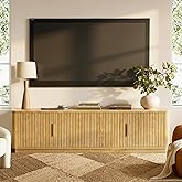 win2win 71" TV Stand for 80 Inch TV, Modern Fluted Entertainment Center with Faux Marble Top, Curved Corners, Boho Minimalist Media Console with Storage for Living Room Bedroom, Oak