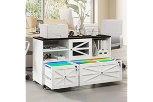 kepptory 2 Drawer File Cabinet with Lock, Rolling File Cabinet for Home Office Fits Files Letter/Legal/F4/A4, Filing Cabinet 2 Drawer with Adjustable Shelf & 2 Lockable Wheels (White + Brown)