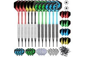 CareGames Soft Darts Set 12Packs with 4 Colors Plastic Shafts,Extra Flights,Points and Flight Protectors