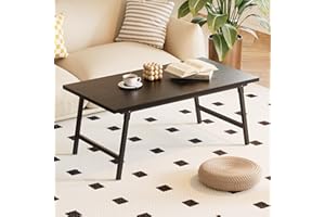 FAMIDGE Folding Coffee Table, Portable Floor Table Desk for Sitting on The Floor, No Assembly Low Coffee Table for Living Room, Home, Caravan and Camping Use, Black Wood, 39.4Lx19.7Wx15.8H