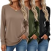 Velvelhall 3 Pack Women's Long Sleeve Sweatshirts Cotton V Neck Pullover Shirts Casual Loose Fit Soft Basic Tunic Tops