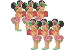 ARTPAPERWONDERS Girl Paper Cutouts Fruit Theme African American Baby Shower Birthday Decoration One Sided Print (10 inches - 6pcs, Strawberry Girl)