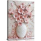 Pink Floral Canvas Wall Art sakura Flowers Botanical painting Decor Pictures Cherry blossoms Posters Prints for Living Room Classroom Bedroom office corridor bathroom Decoration