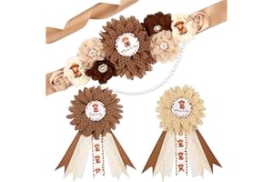Serencatcher Highland Cow Baby Shower Sash Kit, Highland Cow Maternity Sash and Corsage Pin, Brown Mom Dad To Be Sash for Highland Cow Baby Shower Western Cowgirl Cowboy Gender Reveals Party