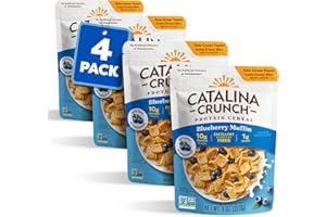 Catalina Crunch Protein Cereal | Breakfast Cereal with 10g of Protein, No Added Sugar | Gluten Free, Keto Friendly | Blueberry Muffin - 8 oz. Bag (Pack of 4) - Packaging May Vary