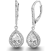 Lesa Michele 2 Cttw Cubic Zirconia Teardrop Dangle Earrings for Women Rhodium Plated 925 Sterling Silver
